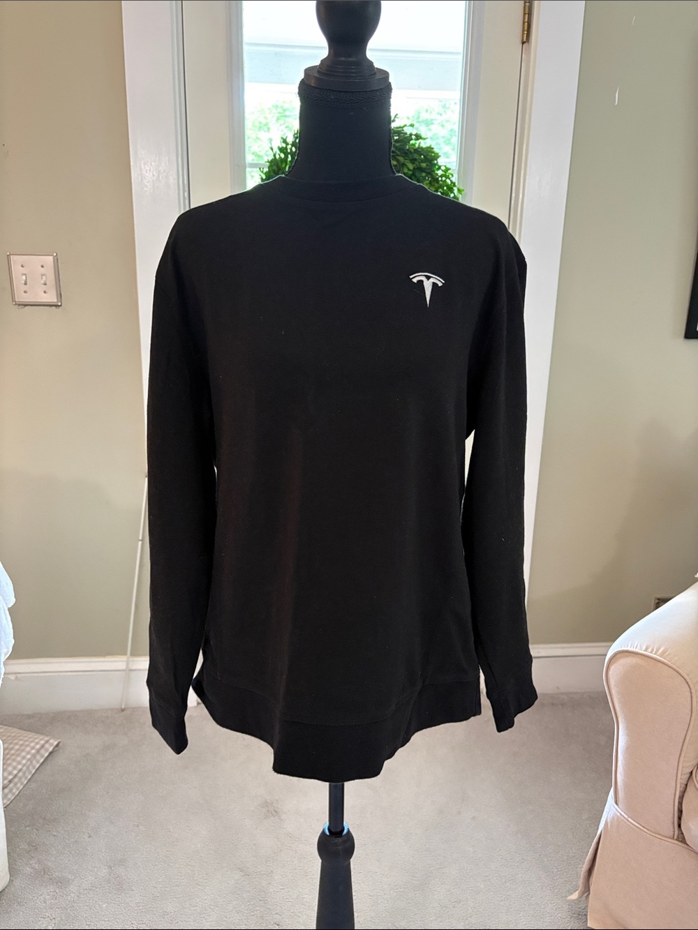 Tesla Black Crewneck Sweatshirt with White Logo